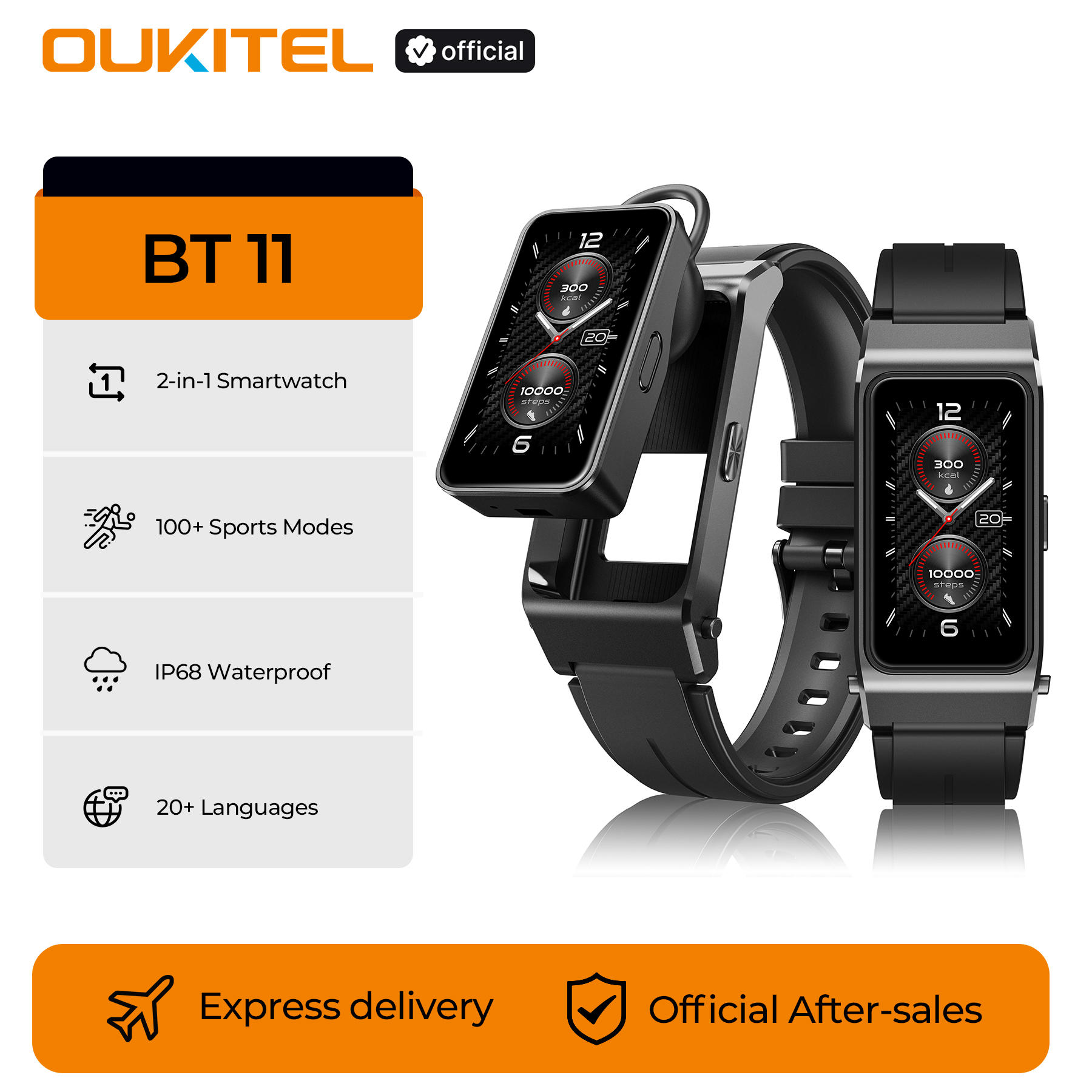 Outdoor Sport Smart Watch - OUKITEL BT11 Smartwatch Bluetooth Headset 2-in-1,