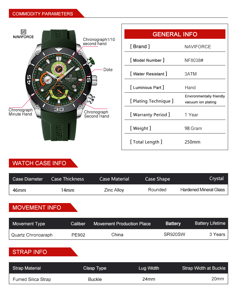 NAVIFORCE Men's Sports Chronog - Outdoor Sport Smart Watch recension och pris