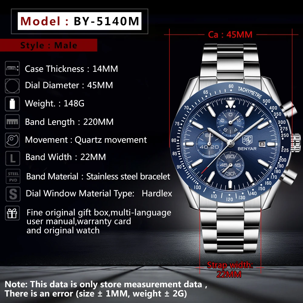 Men Watch BENYAR Top Brand Lux - Outdoor Sport Smart Watch recension och pris