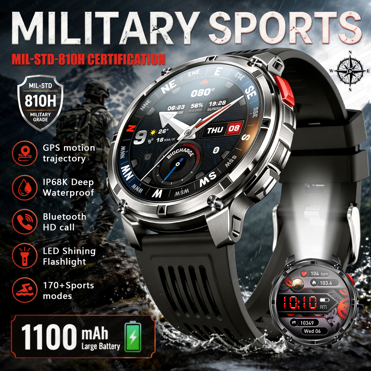 New Military Smart Watch Men C - Definition Of Outdoor Sport recension och pris